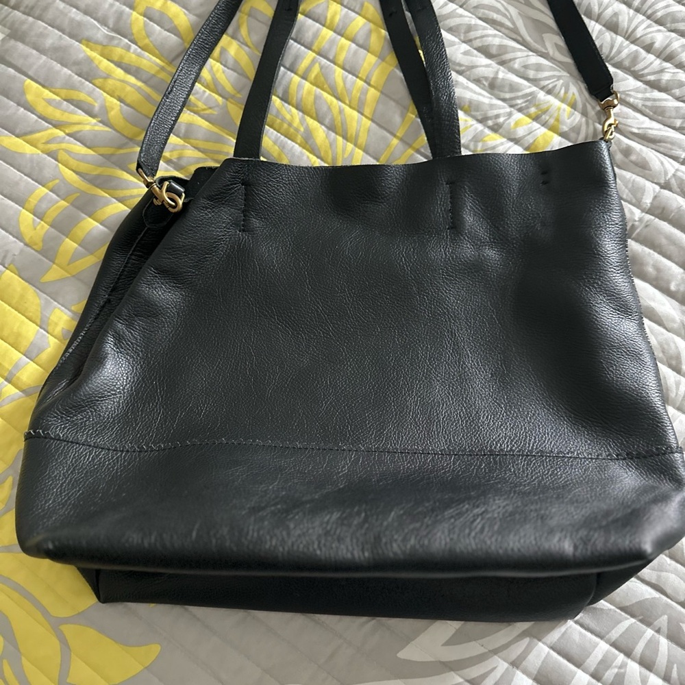 Elegant J Crew Black Leather Tote Bag